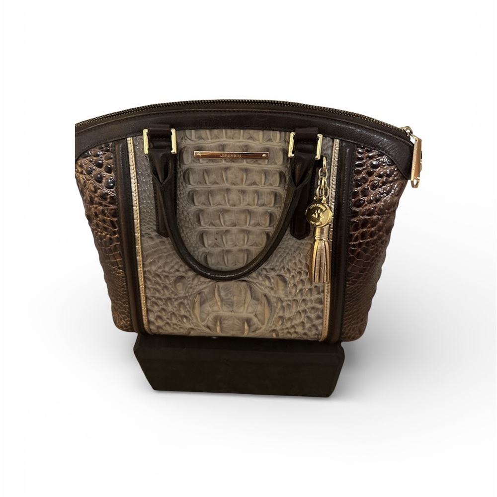 Brahmin Gold Tone Crocodile Embossed Handbag- pre-owned